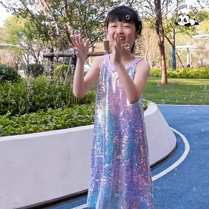 LEZONKIDS - Color Size Design Customization Summer Dress Daily Life Girls Dress Sequin Girls Dresses
